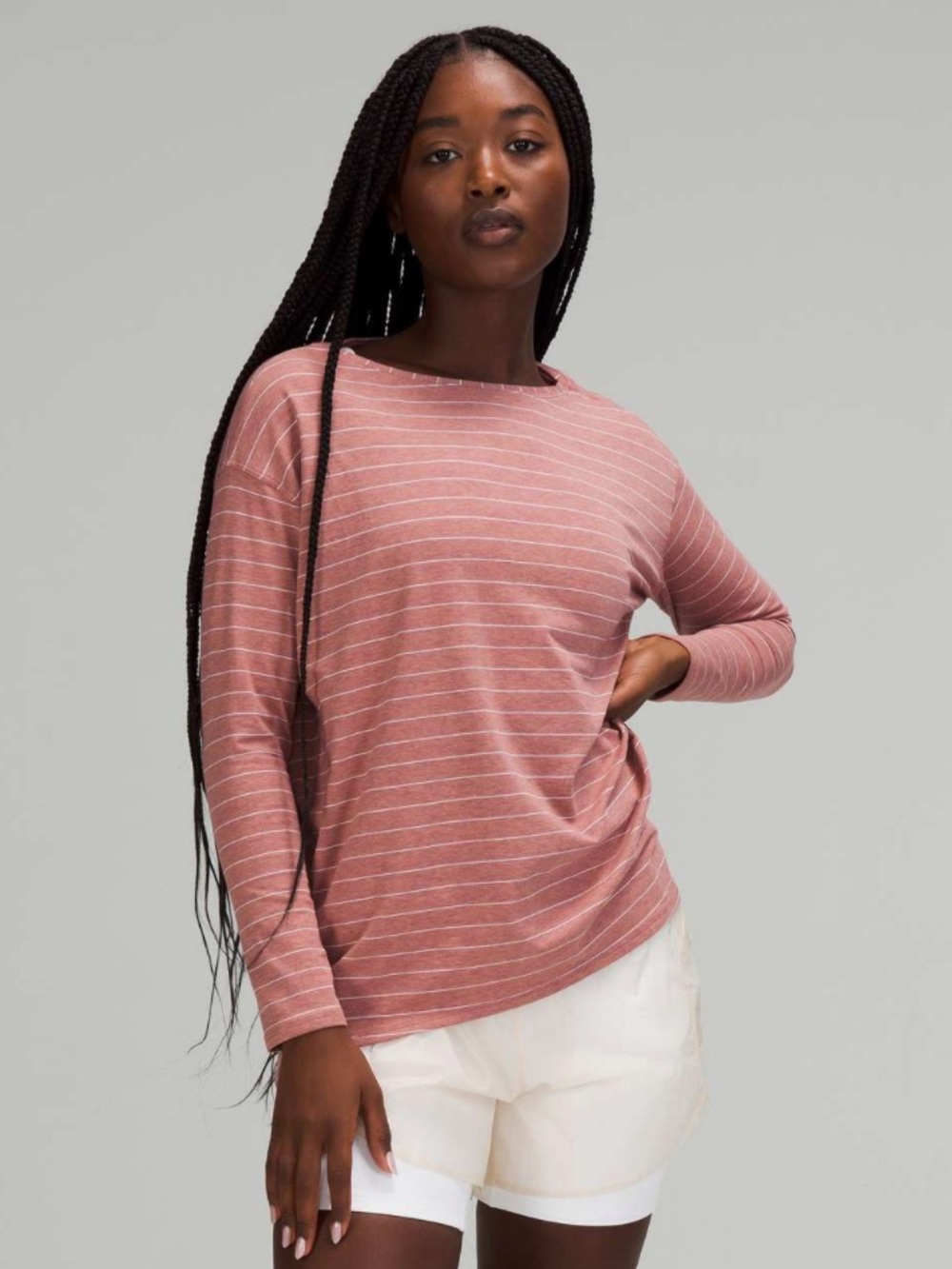 Lululemon Back In Action Long Sleeve In Short Serve Stripe Heathered Spiced C